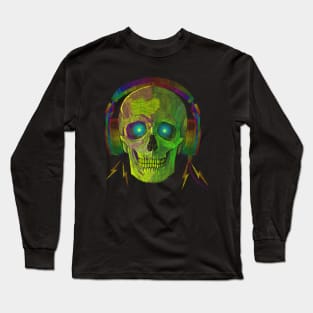 SKULL WITH HEADPHONES NEON GREEN Long Sleeve T-Shirt